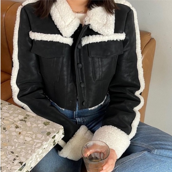 Revolve NBD Dolly Faux Shearling Jacket in Black & Ivory - Picture 16 of 16